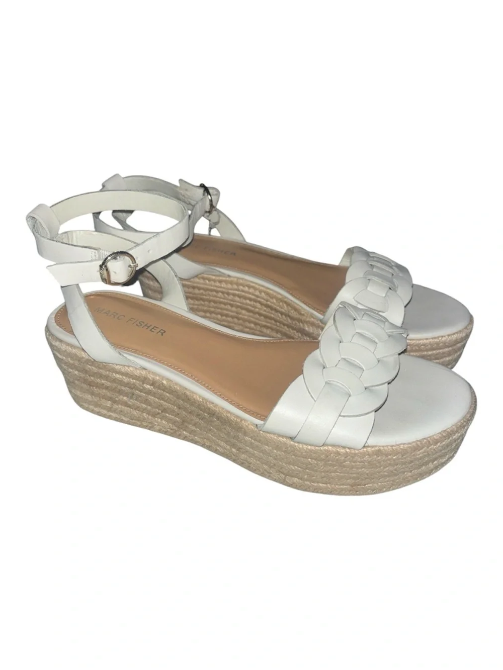 8 1/2M Marc Fisher White Braided Espadrille Ankle-Strap wedges